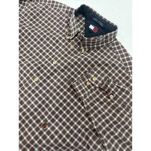 Vintage Tommy Hilfiger Plaid Shirt XXL Button Down Long Sleeve Crest Logo 90s